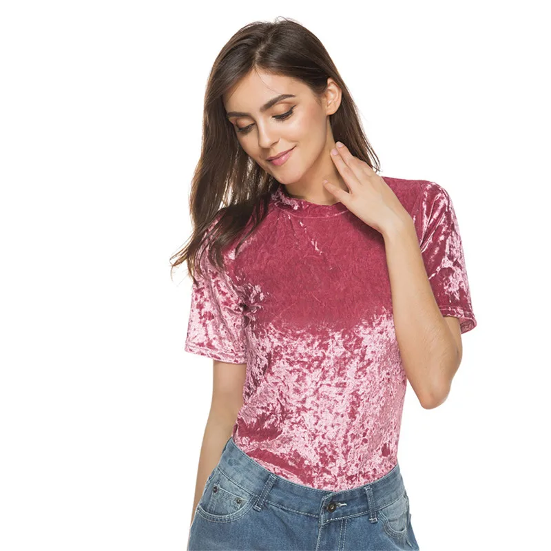 Для женщин розовый с круглым вырезом Модная футболка 2018 летняя короткий рукав