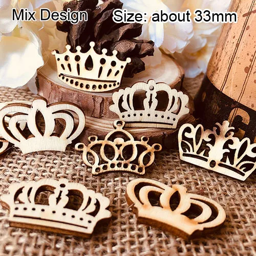 50pcs mix design 50 шт. дерева Crown смешанный принт НЕОБРАБОТАННАЯ древесина Скрапбукинг для декорирования вестибюлей Аксесуар для поделок Швейные украшения дома 33 мм - Цвет: 50pcs mix design