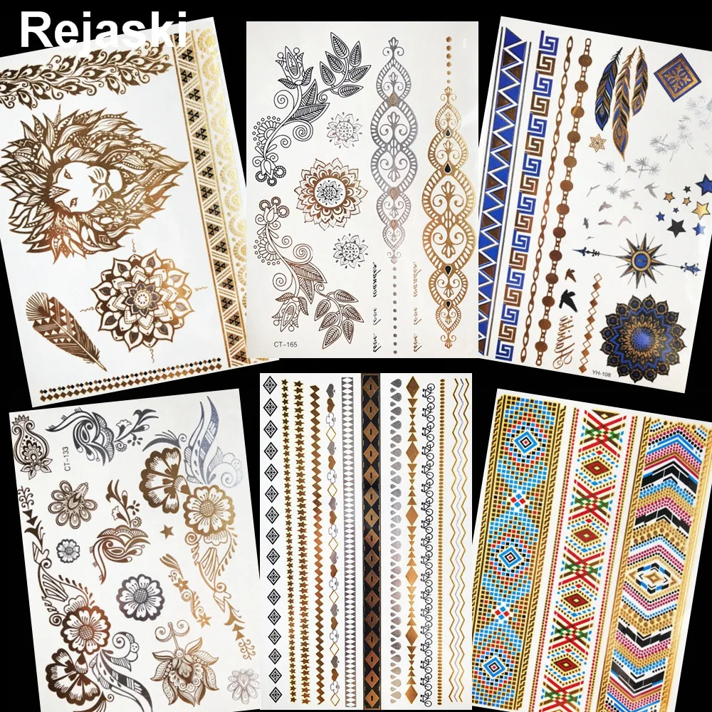 Серьги Henna Mandala золотые металлические наклейки для татуировок девушек рук цепей