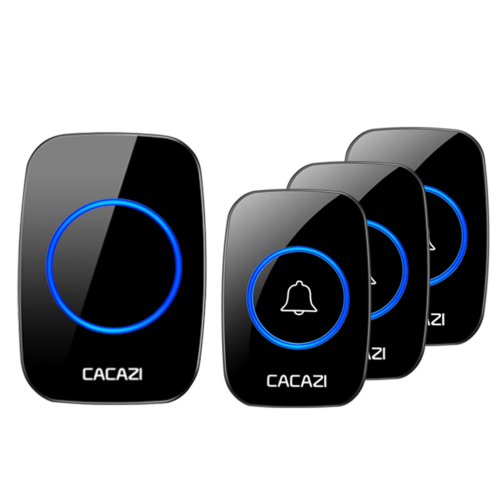 3 button 1 receiver CACAZI Беспроводной интеллигентая(ый) Водонепроницаемый дверной звонок 300 м Диапазон светодиодный ночной Светильник домашний звонок стандарта ЕС, США, Великобритании Plug на возраст 3, 4, 5, кнопка, 1 приемник - Цвет: 3 button 1 receiver