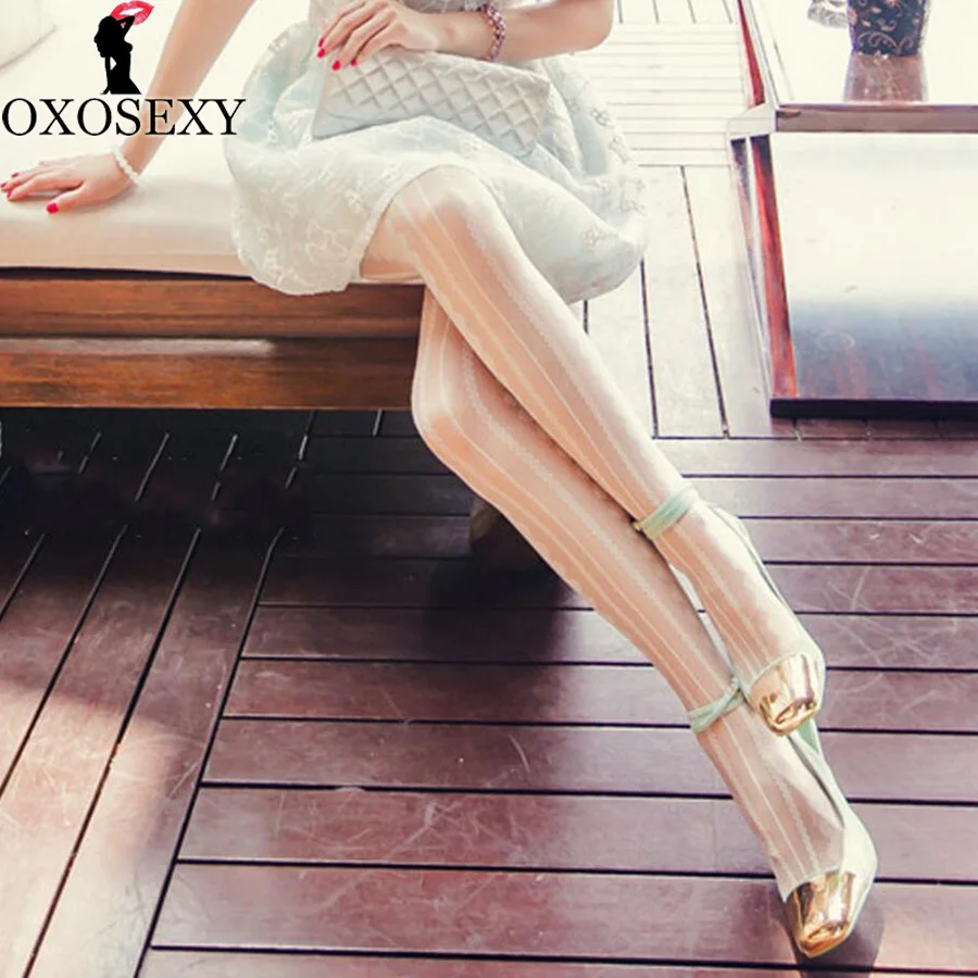 Осенние черно белые милые кружевные колготки в полоску ретро стиле женские