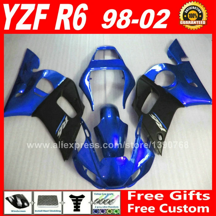

Fairing kit for 1998 - 2002 YAMAHA R6 1999 2000 2001 plastic blue matte black 98 99 00 01 02 fairings kits N6S2
