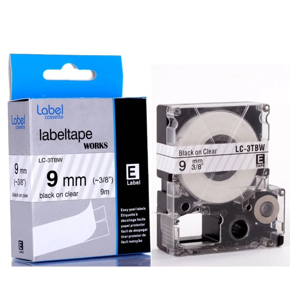 

12pcs MIXED LC-3TBW/3WBN/3YBW/3BWV/3GWP Self-adhesive Laminated Compatible 9mm Compatible Epson Tape Cartridge