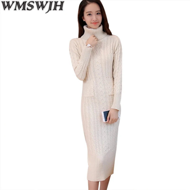 Новинка 2019 женский свитер водолазка Облегающее вязаное платье с длинным рукавом