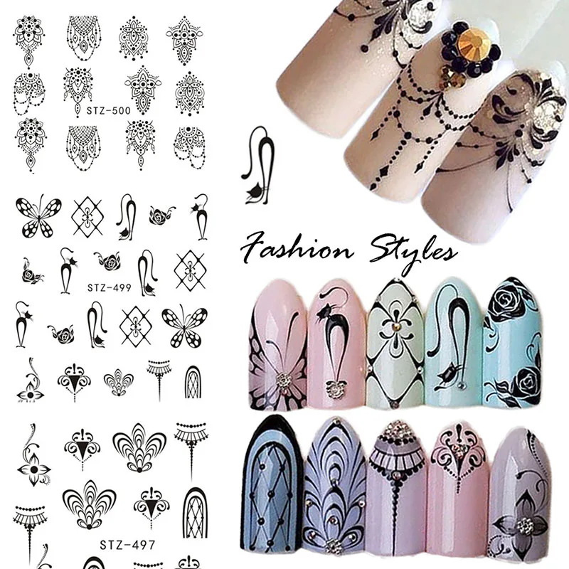 

3pcs Nail Sticker Lace Necklace Bracelets Design Nail Art Decals DIY Tips Manicure Tool SSwell
