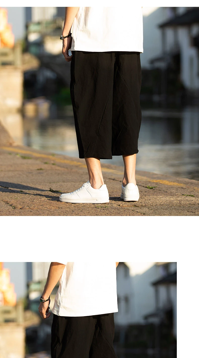 Sinicism Store, летняя мужская уличная одежда, одноцветные шаровары, хлопок, лен, штаны для бега, мужские спортивные штаны Harajuku, повседневные Широкие штаны