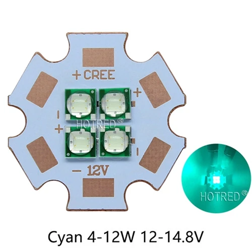 

10 Вт-12 Вт 3V6V12V Epi светодиодный s 3535 синий цвет 495-500nm 4 чипа 4 светодиодный s многочип высокой мощности светодиодный Диод излучатель с 20 мм медной печатной платой