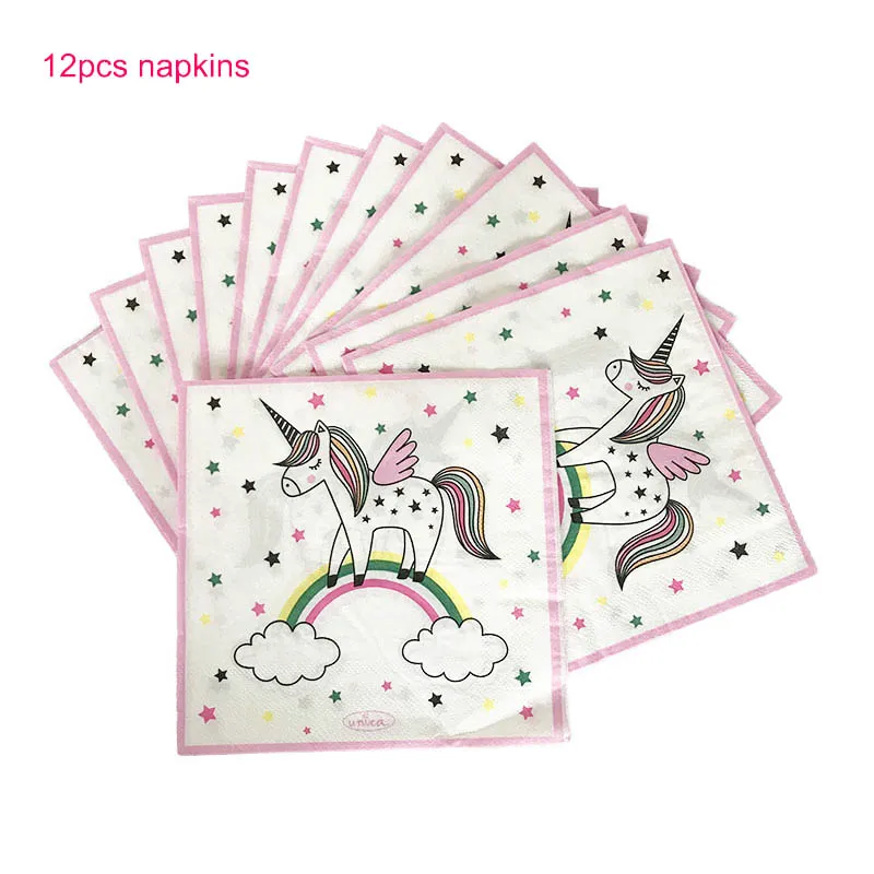 Единорог вечерние одноразовые тарелки чашка скатерть салфетки Радуга Unicornio посуда девушки счастливый плакат "с днем рождения" поставки сувениры - Цвет: D napkins