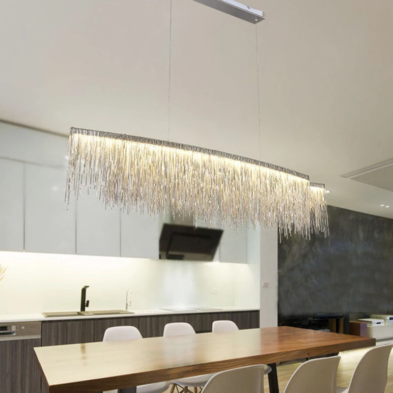 

wongshi Modern Three Color Tassel Aluminum Chain Pendant Lights Nordic living room lights Villa Creative Restaurant Shop Lamps