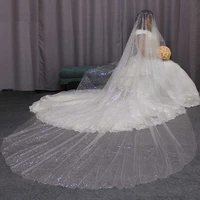 sparkling sequined 4m long wedding veil 4 meters one layer silver sequins ivory tulle bridal veil without comb 2019