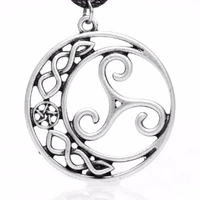 moon stars geometric pendant necklace pagan wicca spiritual jewelry gift men women antique silver