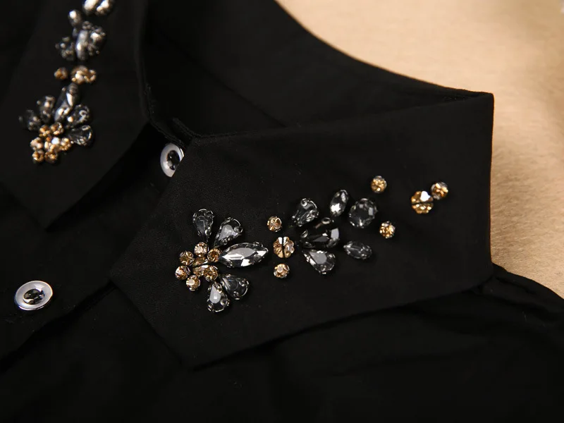 Модный жемчужный поддельный съемный воротник черная ложная рубашка с отложным