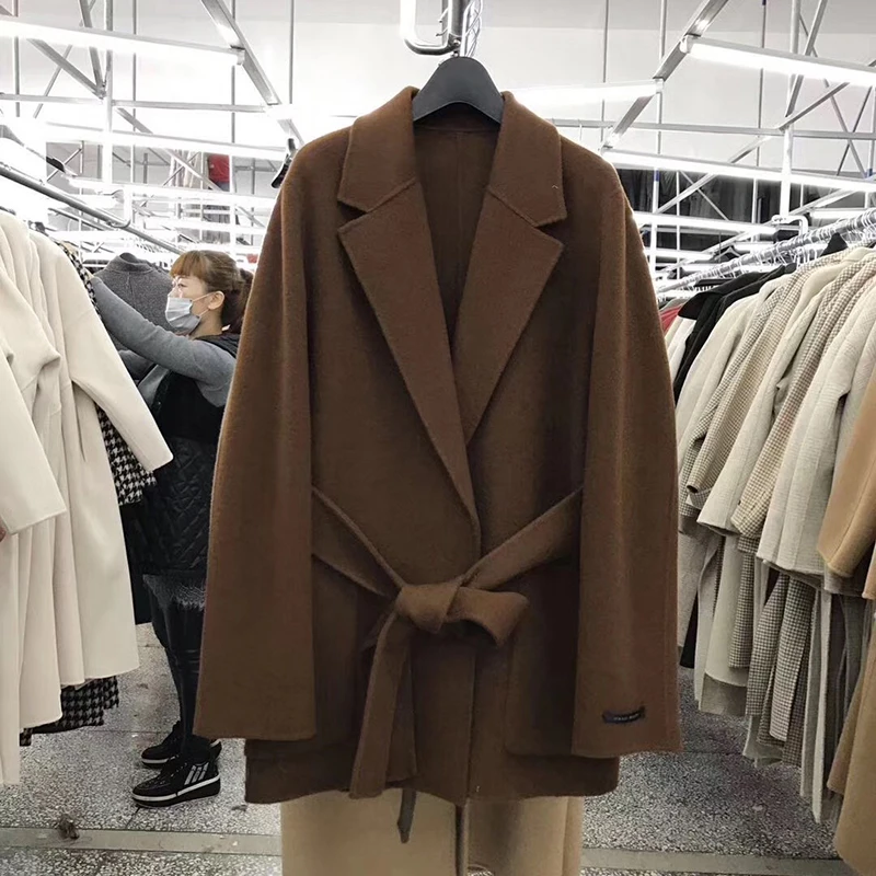 Женские кашемир пальто Твердые Полный рукавом Женская куртка ручной Реверсивный