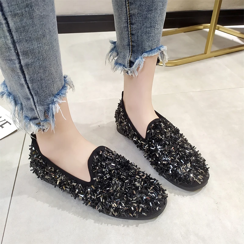 

New Ladies Flats Female Crystal Bling Women Shoes Woman Loafers Flats Plus Size Slip on Shallow Casual Shoes Spring Autumn Shoes