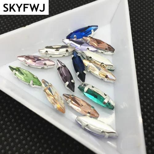 Link 2:Sew On Glass Crystal 4x15mm Navette Rhinestones With Silver Claw Setting apply to Clothing Decoration