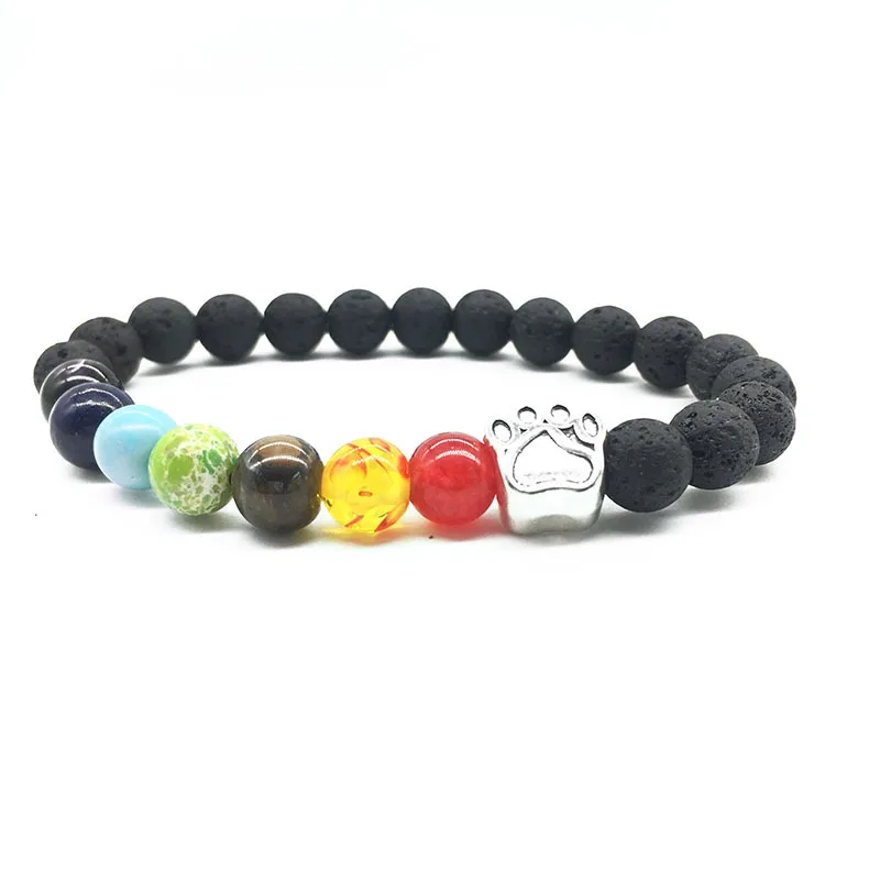 Серебряный камень в виде собачьей лапы натуральный 7 чакр 8 мм Белый/черная лава