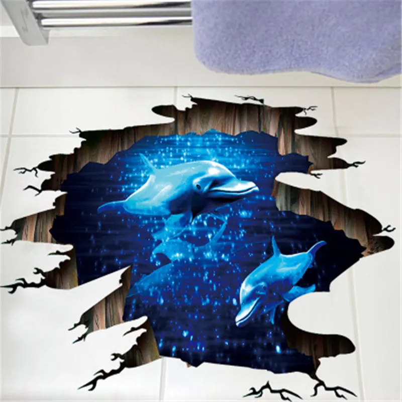 Outer Space 3D Dolphin Wall Stickers For Kids Rooms Nursery Children Baby Bedroom Home Decor Living Room Floor Murals Decal | Дом и сад