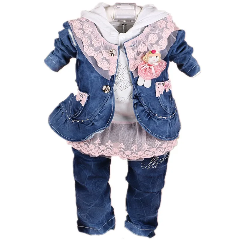 Новинка 2016 года высококачественные комплекты джинсовой куртки для девочек