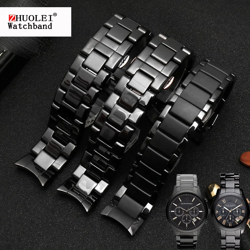 high quality ceramics watchband for AR1451 AR1452 AR1400 AR1410 watch straps with stainless steel butterfly clasp 22mm 24mm