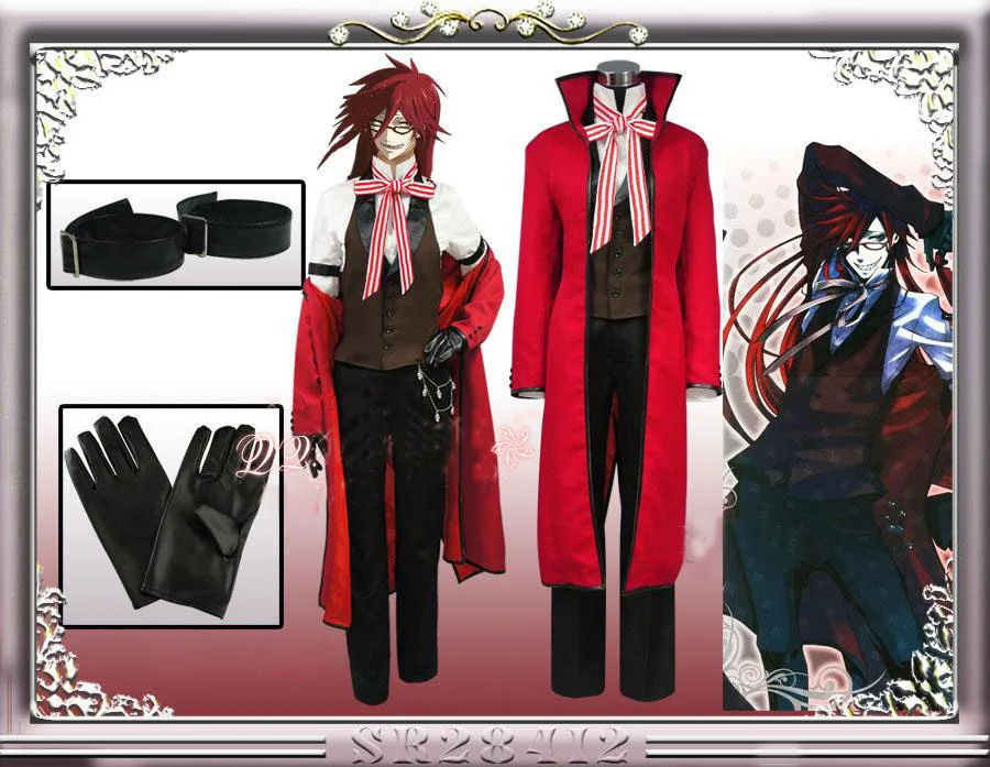 Черный Дворецкий Shinigami Grell Sutcliff Kuroshitsuji Red Death Косплей Костюм на заказ Бесплатная