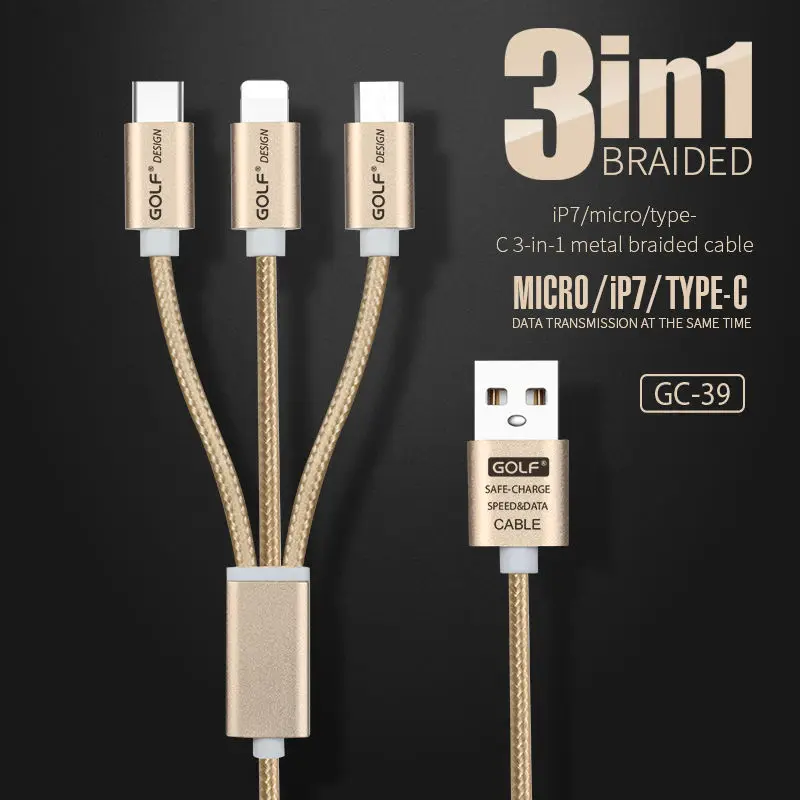 GOLF 3 в 1 Micro Type-C USB кабель зарядное устройство для IPhone 7 6 6s Plus 5S SE Samsung Xiaomi Huawei Android Phone