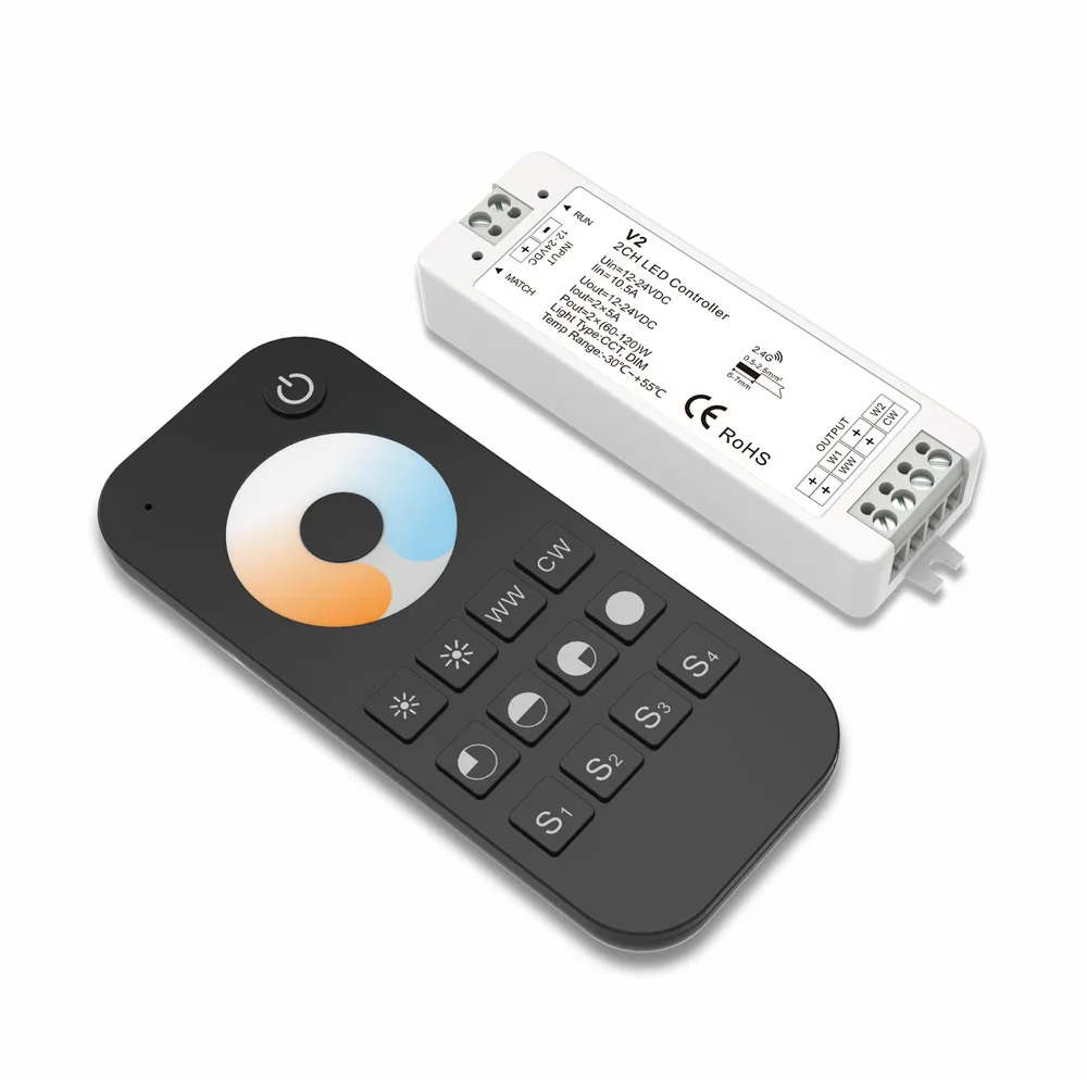 2 канала Dual Цвет светодиодный RF контроллера двойной WW/CW Контроллер с ШИМ