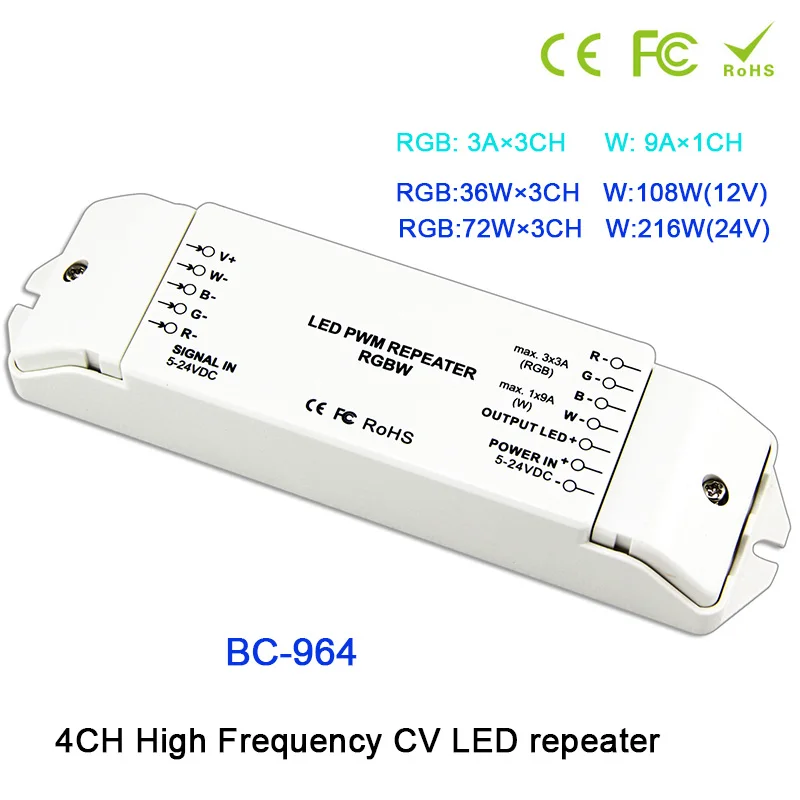 

1CH/2CH/3CH/4CH High Frequency constant voltage led power repeater,DC5-24V single color/DW/RGB/RGBW led strip light controller