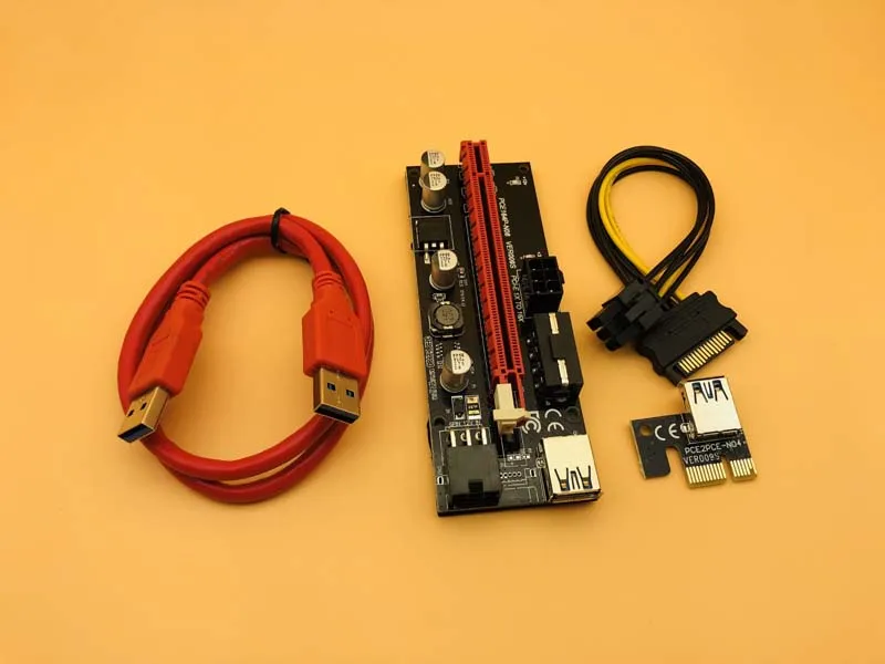 6 шт. VER009S PCI E Riser Card Dual LED 009S Express 1X to 16X 0 M USB 3 кабель 6Pin Molex Power для майнинга