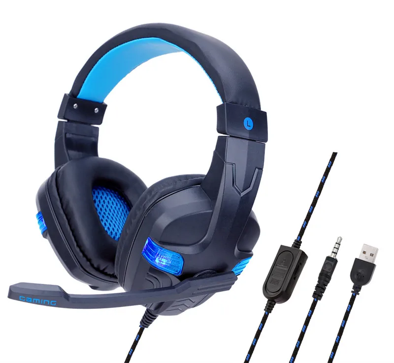 Black Blue No box Геймерская Гарнитура для PS4 Xbox one PC с микрофоном стерео наушники-вкладыши Проводные шумоподавление Игровые наушники для ПК ноутбука - Цвет: Black Blue No box