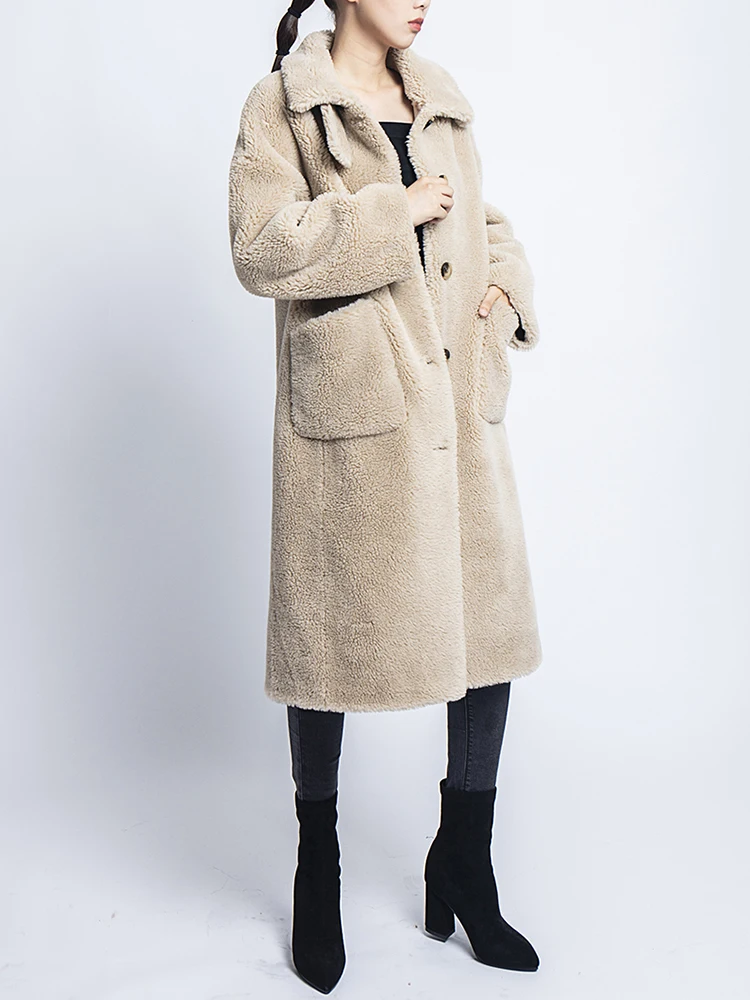 Abrigos mujer invierno, зимнее пальто из искусственного меха, 30% овечий мех, плюшевая куртка, женские длинные меховые пальто