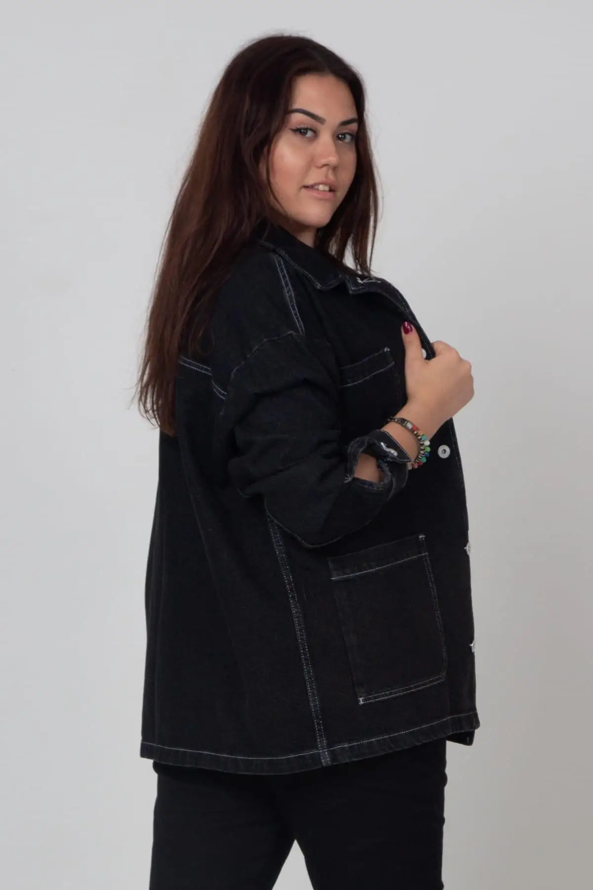 Sans Textile женская черная джинсовая ткань с карманами Ceket 65N11076 | Куртки