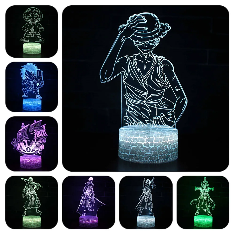 Одна штука 7 цветов меняющаяся Настольная лампа с экшн-фигурками Luffy USB Led Настольный светильник Zoro Mihawk SUNNY модель корабля игрушки Рождественский подарок