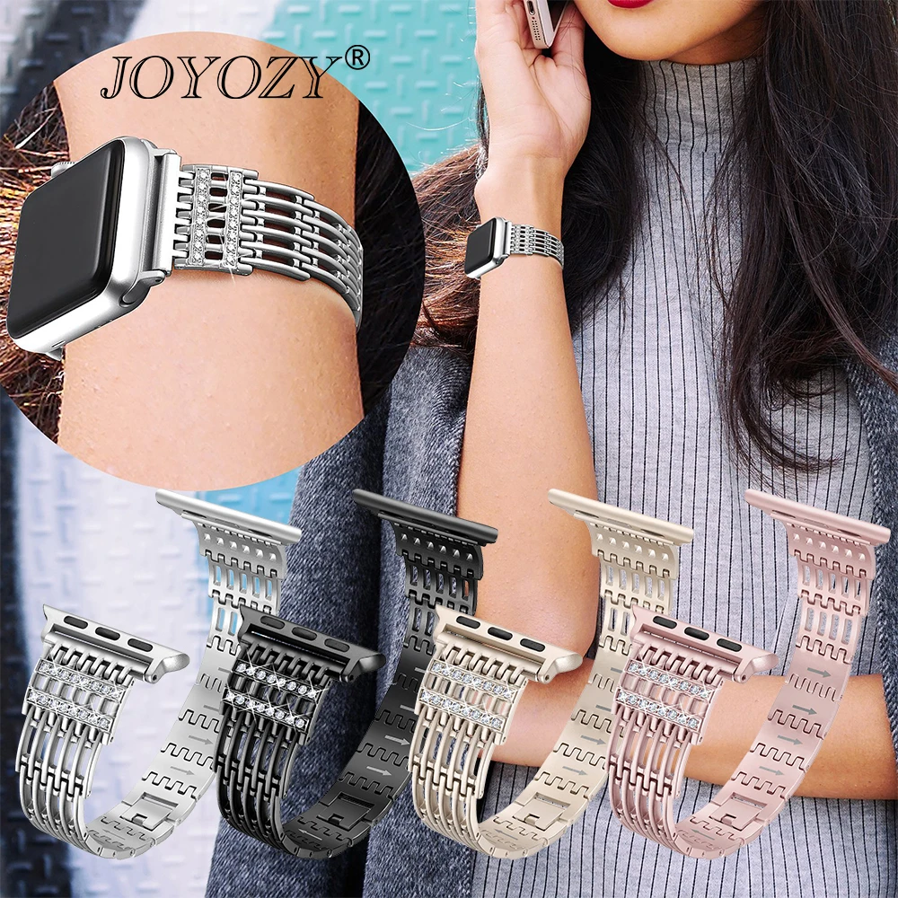 Joyozy для Apple Watch Band 38 мм 42 мм алмазный обруч для Apple Watch series 4 3 2 1 браслет для iwatch ремешок из нержавеющей стали