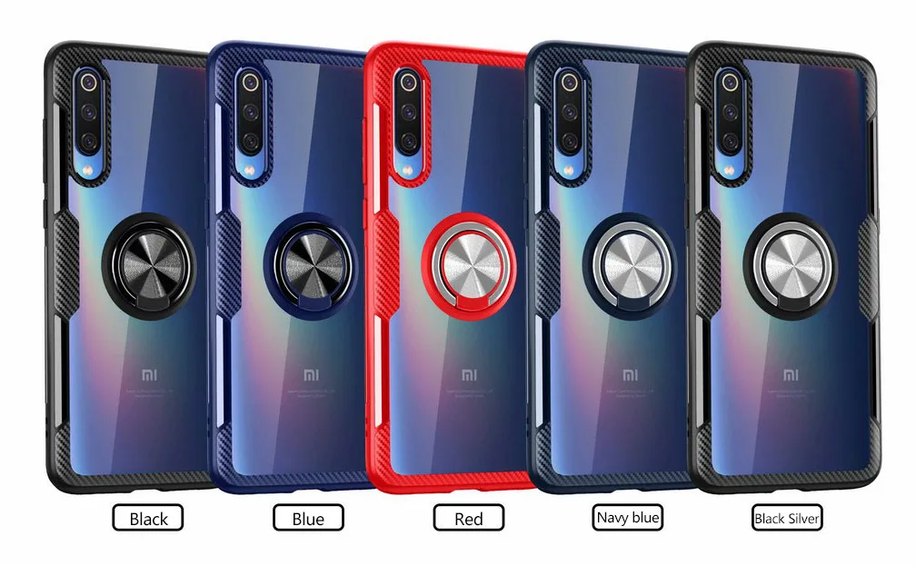 Прозрачный чехол для Xiaomi Mi 9 на магнитной присоске с кольцом палец мягкий из ТПУ