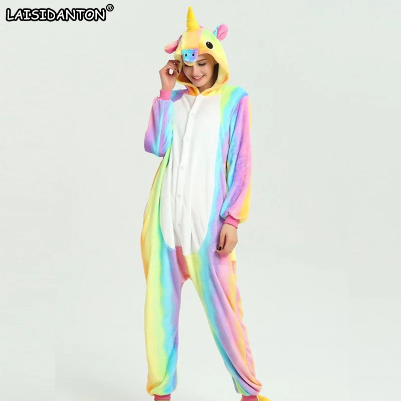 Laisidanton Новый rainbow Unicorn пижамы Наборы для ухода за кожей фланель унисекс взрослых