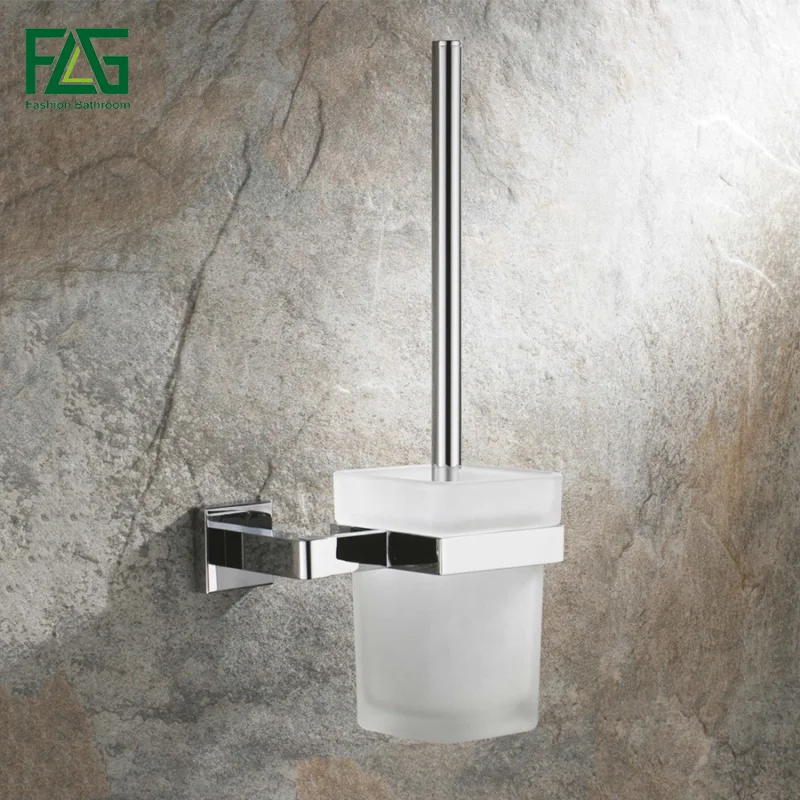 

FLG Wall Mounted Square Toilet Brush Holder Brass Bathroom Hardware Ceramic Cups Chrome Polished Bathroom Accessories G133-09C