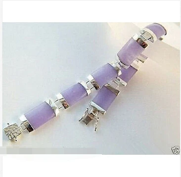 

Natural Purple Jade 925 Sterling Silver Fortune Clasp Link Bracelet