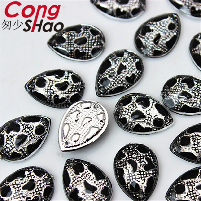 Cong Shao 100PCS 13*18mm Drop Stones And Crystals Acrylic Rhinestone Trim Flatback Sewing 2 Hole DIY Costume Craft Button CS195 | Дом и сад