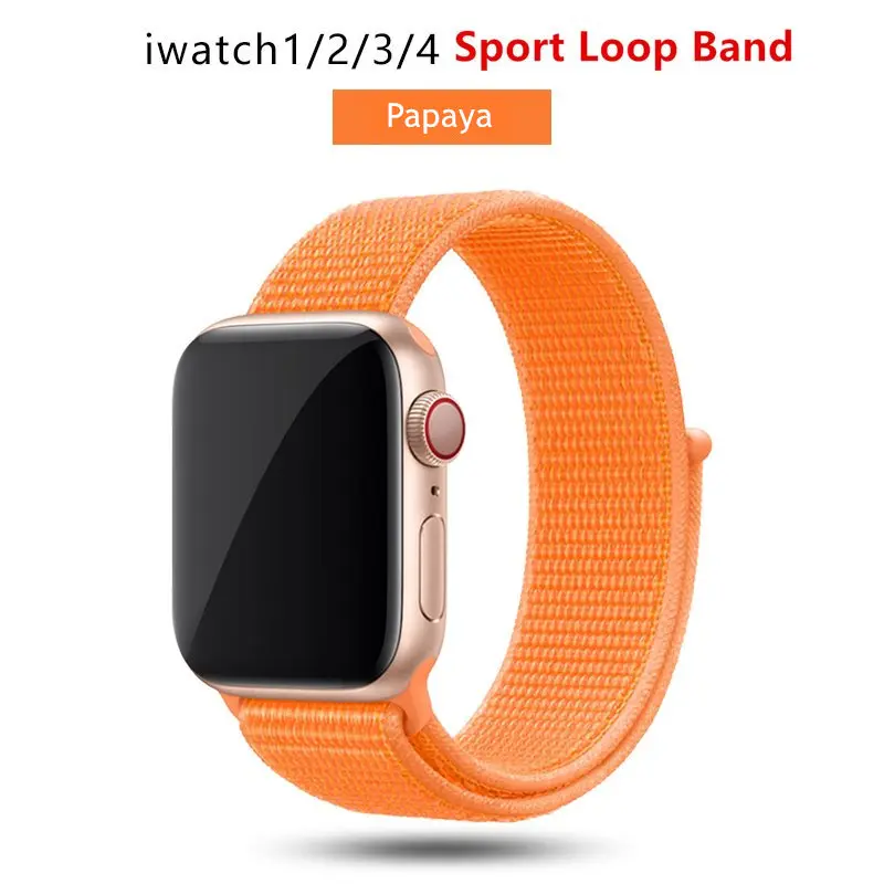 NEW Papaya Нейлоновый ремешок для Apple Watch 42 мм 38 мм iWatch 4 ремешка 44 мм 40 мм Браслет спортивная петля ремешок для часов ремень для часов дышащий 5 4 3 2 1 - Цвет ремешка: NEW Papaya