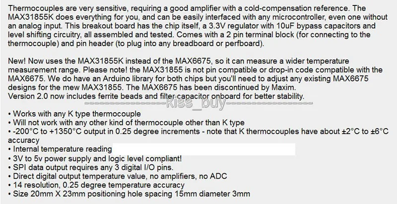 MAX31855 K Тип регулятор температуры с термопарным коммутационная плата модуль