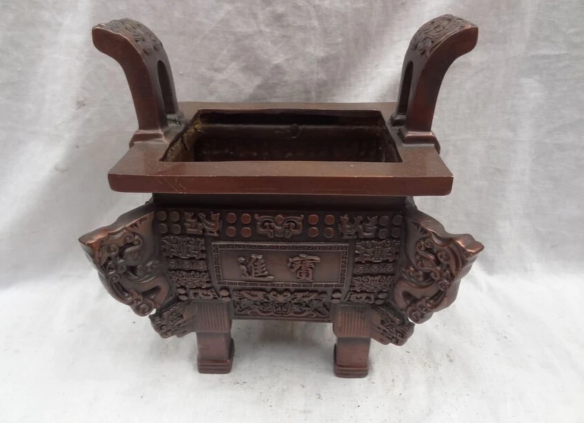 song voge gem S3581 10&quot Chinese Pure Bronze Buddhism Dragon Beast Statue Ding Incense Burner Censer | Дом и сад