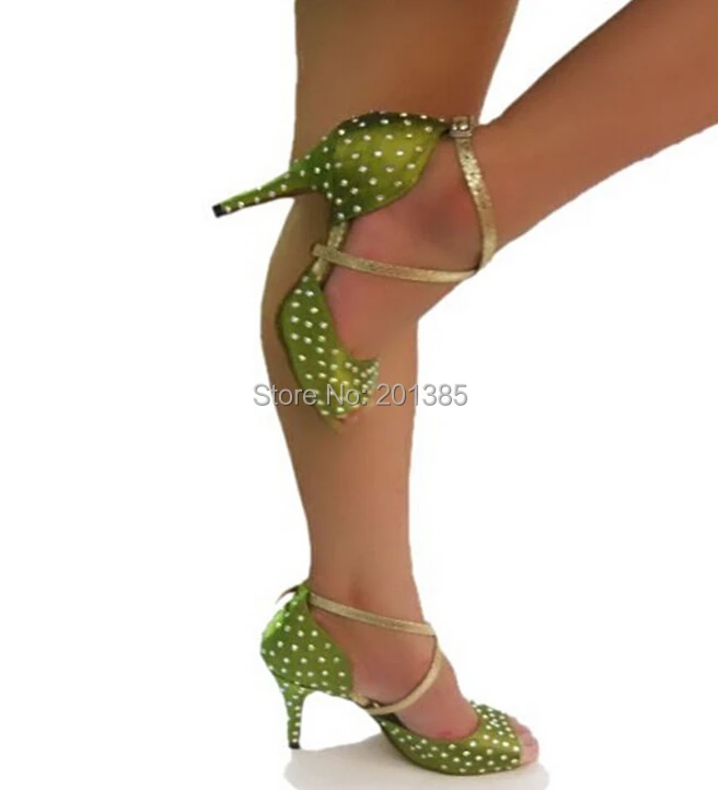 Новинка бесплатная доставка зеленые атласные туфли для бальных танцев сальсы