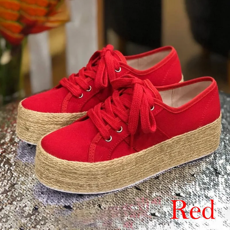 Laamei Women Espadrille Shoes Canvas Thick Bottom Flats Shoes Girls Lace Up Round Toe Casual Flats Plus Size Drop Shipping