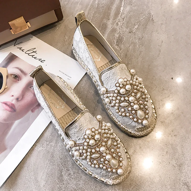 

Lazy flat shoes pearl rhinestone fisherman shoes new slippers fashion flat bottom baotou wild breathable slippers C0926