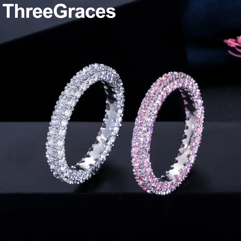 ThreeGraces Необычные Вечерние кольца в Корейском стиле из белого и розового кубического циркония для помолвки RG089