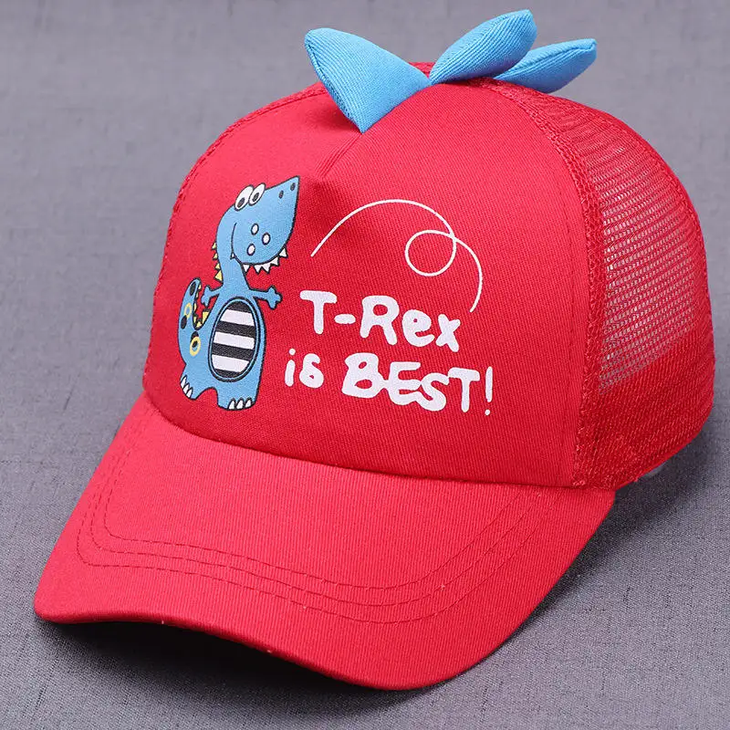 mesh cap red Брендовая милая детская бейсбольная кепка с динозавром, хлопковая сетчатая Кепка для мальчиков и девочек, летняя Детская кепка с изображением животных из мультфильма, голубая Кепка для детей 2-10 лет - Цвет: mesh cap red
