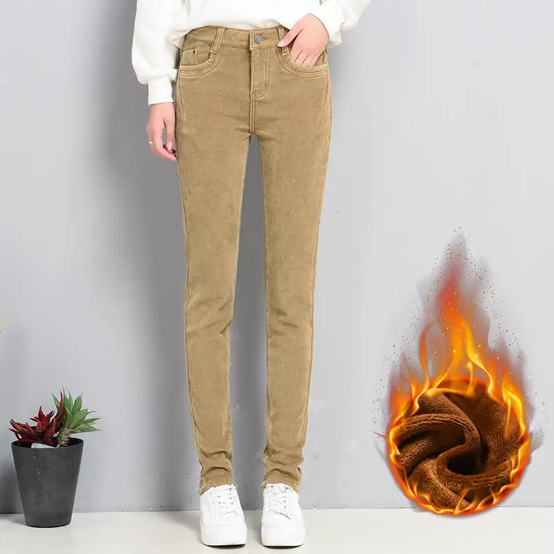 Khaki G3118 Velvet Вельветовые брюки женские плюс бархатные плотные осенние и зимние теплые бархатные брюки женские свободные брюки большого размера женские брюки Q1717 - Цвет: Khaki G3118 Velvet
