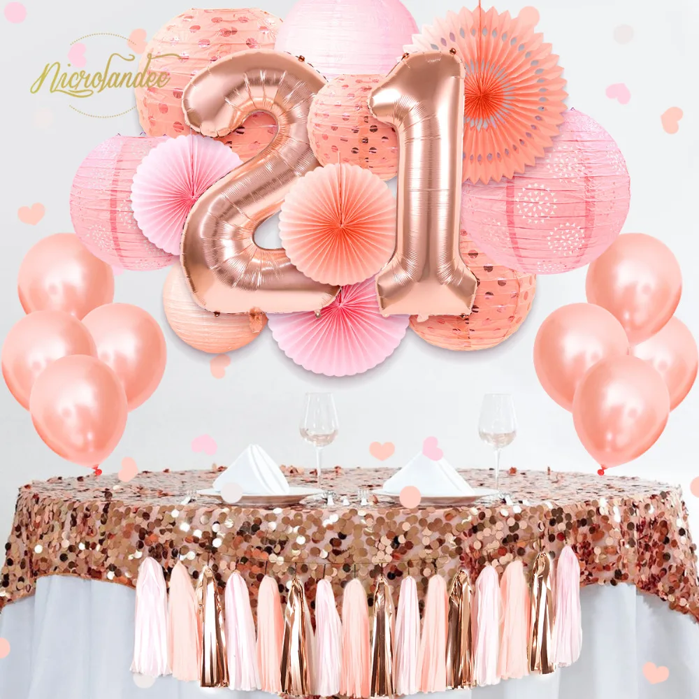 

NICROLANDEE 37 pcs/set 2019 New Sweet Happy 16 18 21th Birthday Party Decorationweet Balloons Rose Gold Pink DIY Home Decor