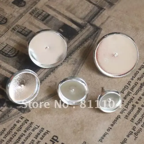 

16mm Blank Earrings Base Circle Tray bezel Cabochon Stud Pins Earrings Back Settings Findings Silver tone
