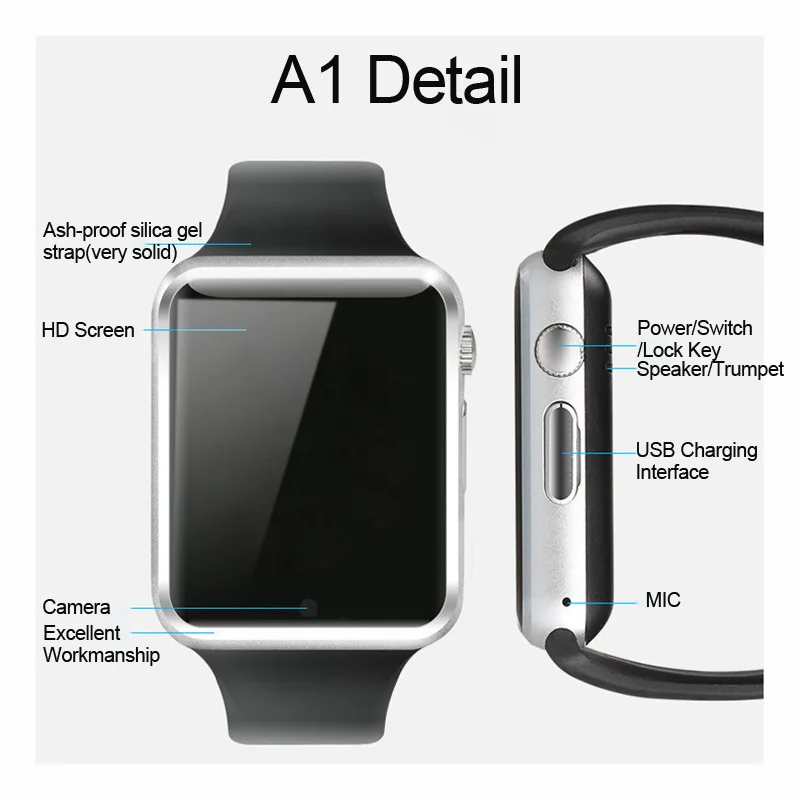 A1 Bluetooth Smart Watch Sport Pedometer With SIM Camera Smartwatch For Android Smartphone Wearable Device Better Than DZ09 GT08 |